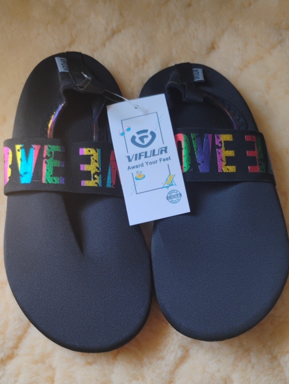 Women's Black Water Shoes with Rainbow 'LOVE' Strap